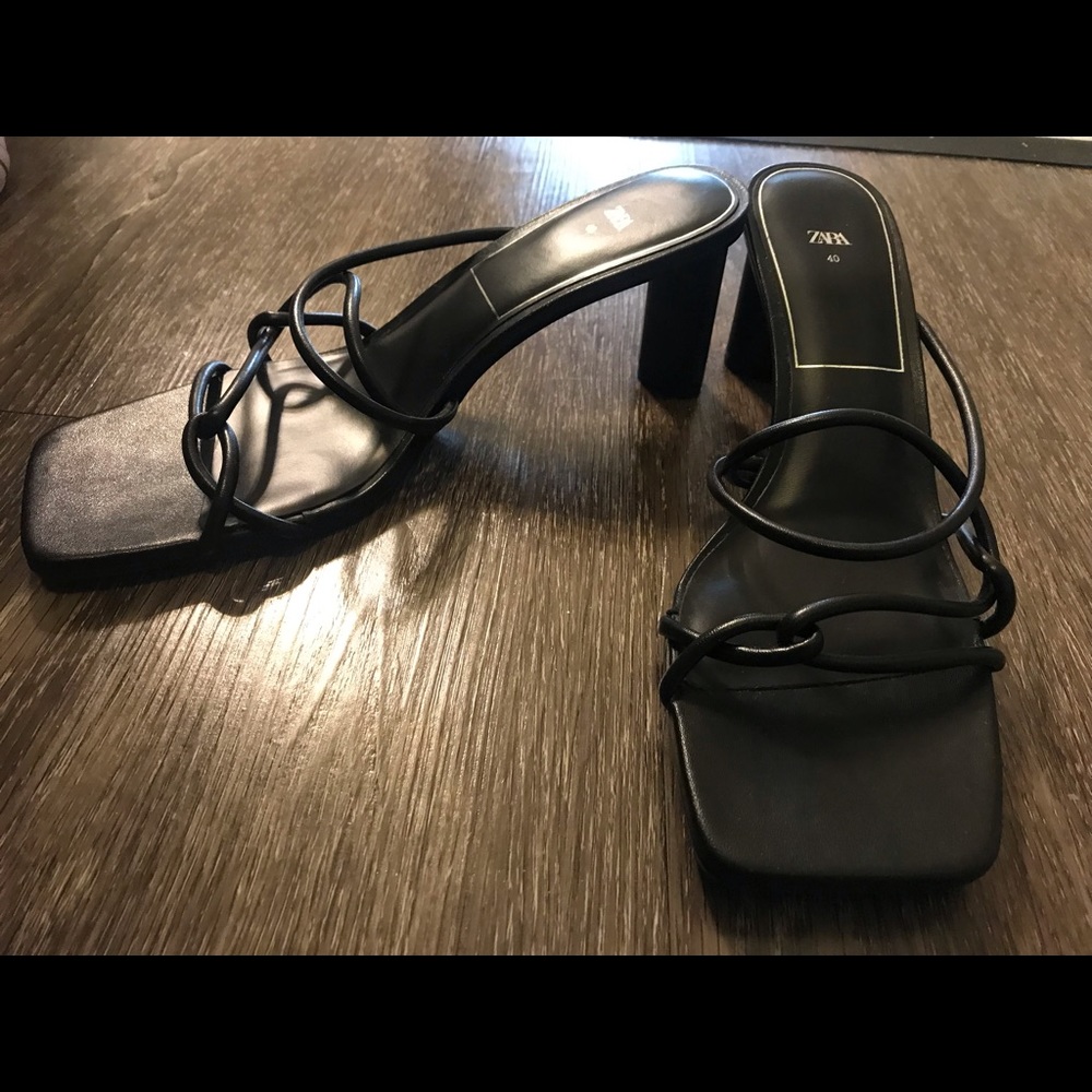 Zara black strappy heeled sandals